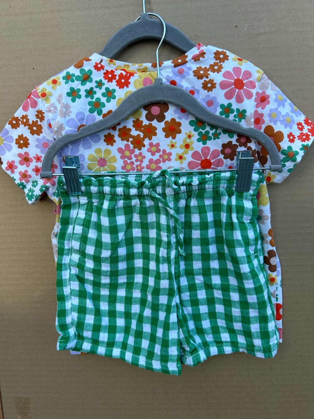 Vibrant Colorful Groovy Floral and Gingham Toddler  H&M Shirt and Old Navy Set